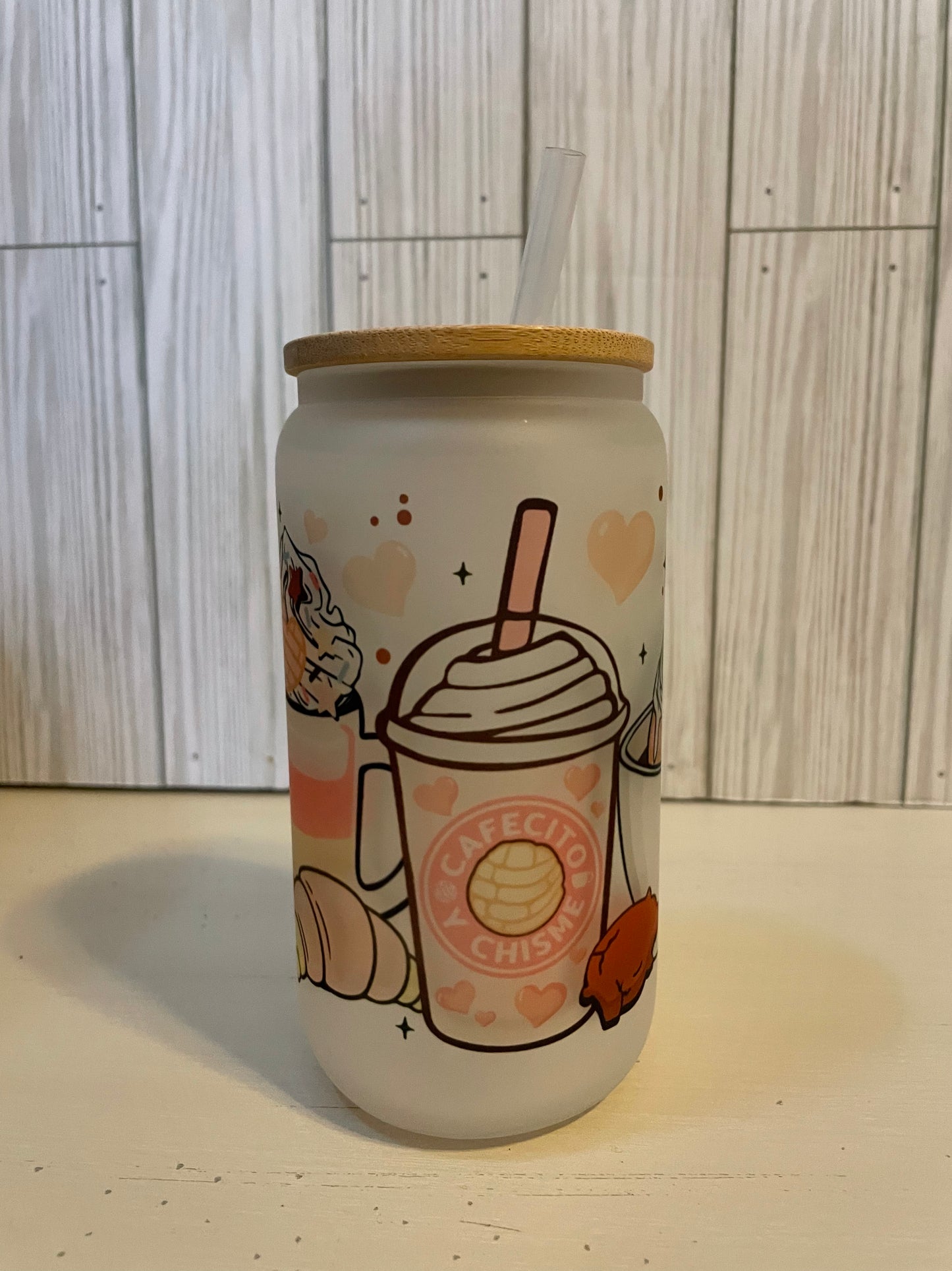 Pink Cafecito y Chime Frosted Glass Cup