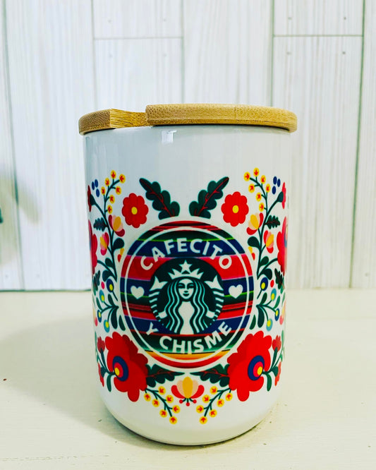 Floral Cafecito y Chisme Coffee Cup