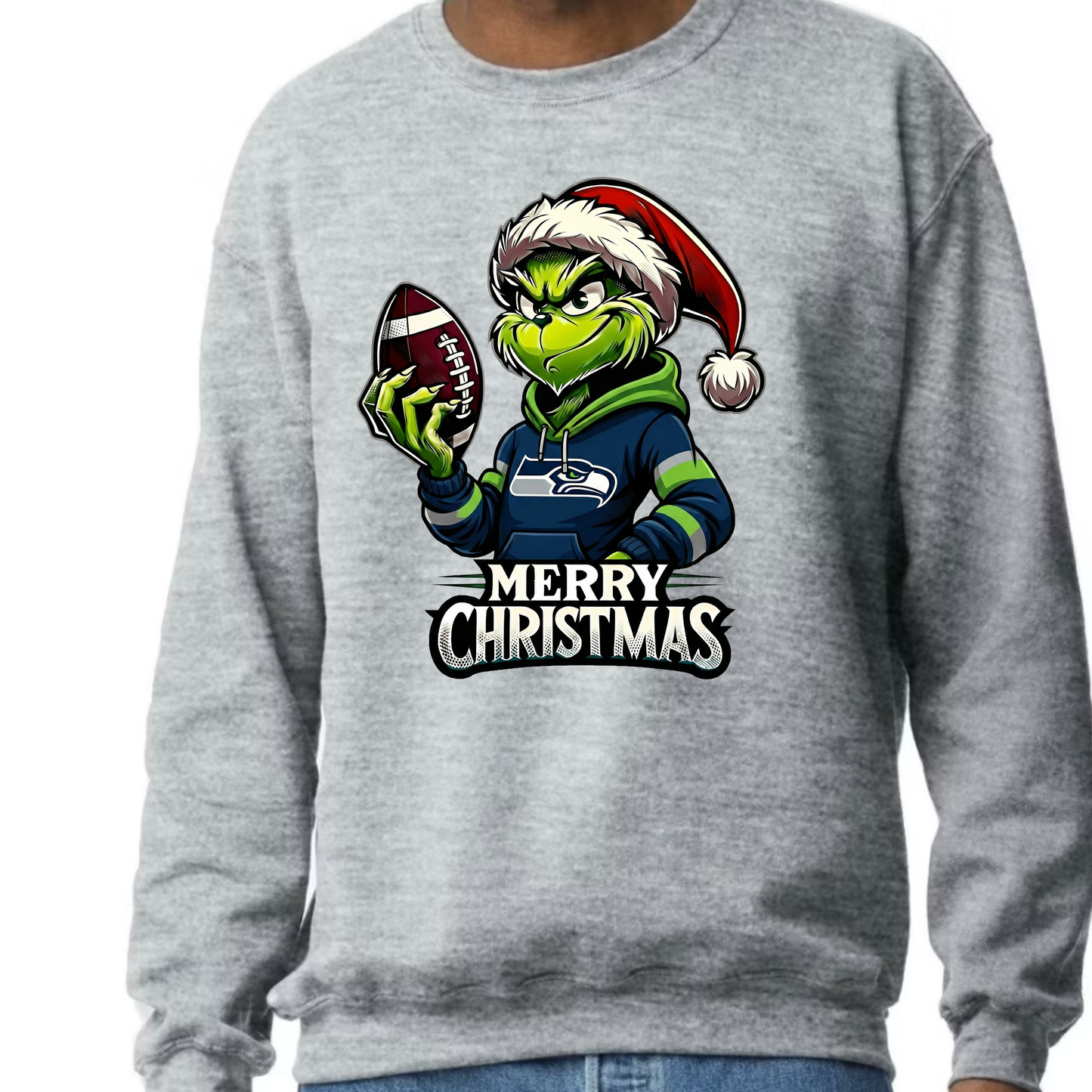 Seahawks Grinch Merry Christmas-Crew Neck